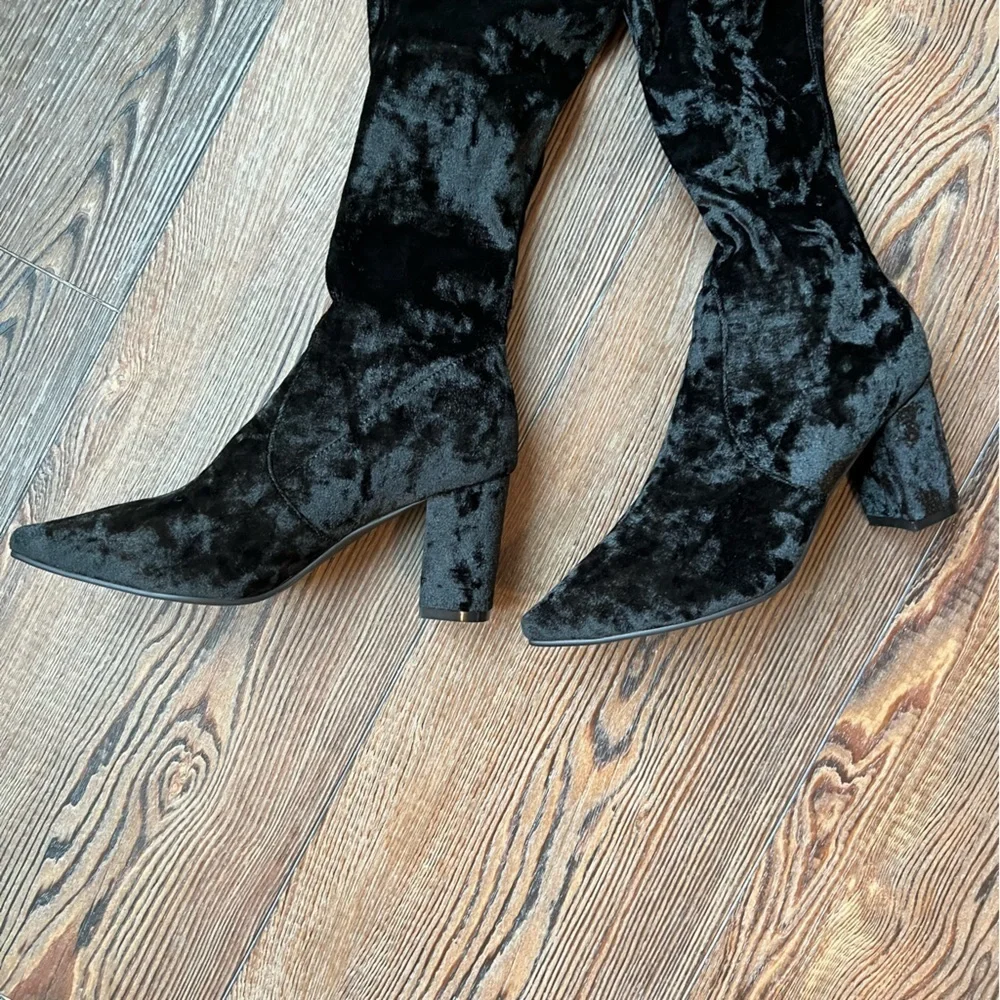 NWT Anthropologie Silent D Black Velvet Over the Knee Boots Size 7 festival WEAR